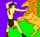 Dibujo Gladiador contra león pintado por noary