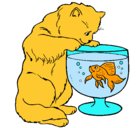 Dibujo Gato mirando al pez pintado por Amparo