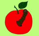 Dibujo Manzana con gusano pintado por mg