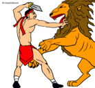Dibujo Gladiador contra león pintado por ADri