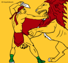 Dibujo Gladiador contra león pintado por erikavaiero