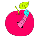 Dibujo Manzana con gusano pintado por sofia