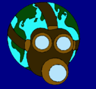Dibujo Tierra con máscara de gas pintado por Ayuda....