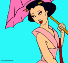 Dibujo Geisha con paraguas pintado por mafe