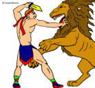 Dibujo Gladiador contra león pintado por tymmy