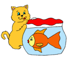 Dibujo Gato y pez pintado por tani@