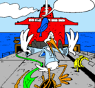 Dibujo Cigüeña en un barco pintado por adrian