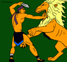 Dibujo Gladiador contra león pintado por maria