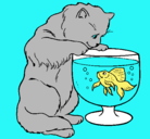 Dibujo Gato mirando al pez pintado por ileana