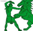 Dibujo Gladiador contra león pintado por vane