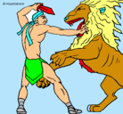 Dibujo Gladiador contra león pintado por JESUS