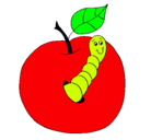 Dibujo Manzana con gusano pintado por emi