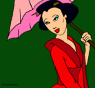 Dibujo Geisha con paraguas pintado por LeaFasto