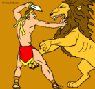 Dibujo Gladiador contra león pintado por mgll