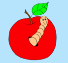 Dibujo Manzana con gusano pintado por alexis