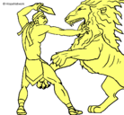 Dibujo Gladiador contra león pintado por saracaballero