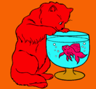 Dibujo Gato mirando al pez pintado por sara