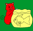 Dibujo Gato y pez pintado por julian