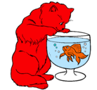 Dibujo Gato mirando al pez pintado por mauricioparaluana