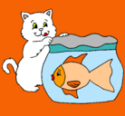 Dibujo Gato y pez pintado por normita