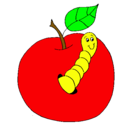 Dibujo Manzana con gusano pintado por mareli