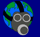 Dibujo Tierra con máscara de gas pintado por aquamarina