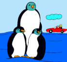 Dibujo Familia pingüino pintado por mar