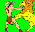 Dibujo Gladiador contra león pintado por anikey