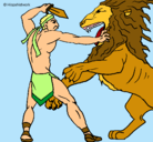 Dibujo Gladiador contra león pintado por puchi