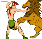 Dibujo Gladiador contra león pintado por pedro