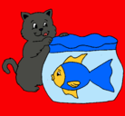 Dibujo Gato y pez pintado por valentina