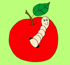 Dibujo Manzana con gusano pintado por JOSE