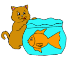 Dibujo Gato y pez pintado por Adrin