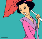 Dibujo Geisha con paraguas pintado por tux