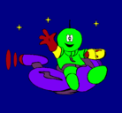 Dibujo Marcianito en moto espacial pintado por cristian