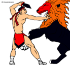 Dibujo Gladiador contra león pintado por LIONBRAVO