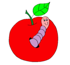 Dibujo Manzana con gusano pintado por nai