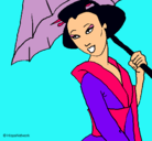 Dibujo Geisha con paraguas pintado por Jacqui