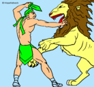 Dibujo Gladiador contra león pintado por silva