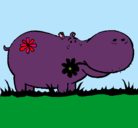 Dibujo Hipopótamo con flores pintado por luna
