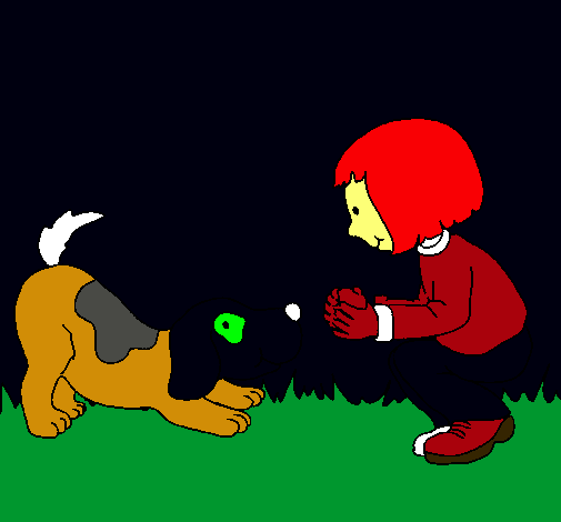 Niña y perro jugando