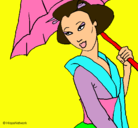 Dibujo Geisha con paraguas pintado por jenifersuarezt.