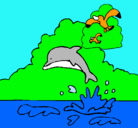 Dibujo Delfín y gaviota pintado por susie