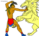 Dibujo Gladiador contra león pintado por leti