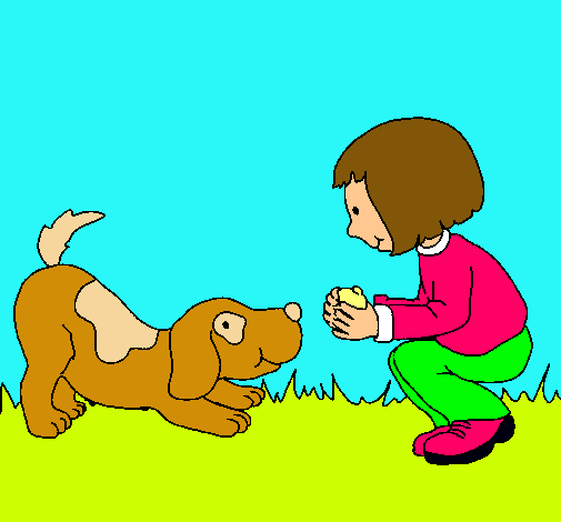 Niña y perro jugando