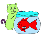 Dibujo Gato y pez pintado por alejandro