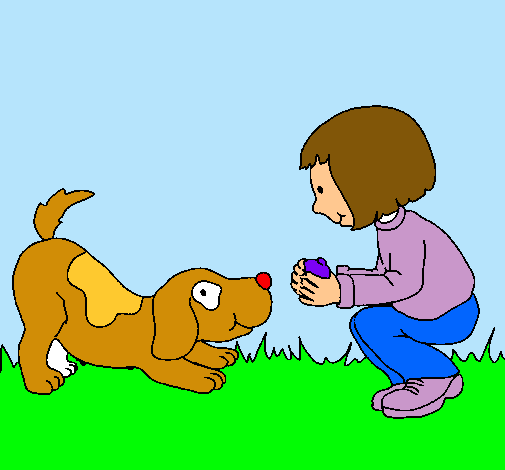 Niña y perro jugando