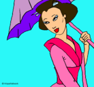 Dibujo Geisha con paraguas pintado por AnitaP.