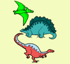 Dibujo Tres clases de dinosaurios pintado por omitoromedoll