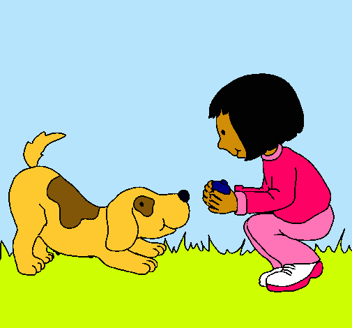 Niña y perro jugando